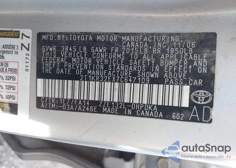 2007 Toyota Matrix from USA, damaged, VIN 2T1KR32EX7C647109